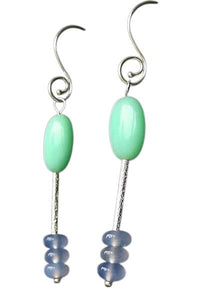 Green Peruvian Opal - Blue Chalcedony Sterling Silver Earrings 5799