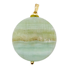 Load image into Gallery viewer, Hemimorphite14K Gold Filled Disc Dangle Pendant | 1 3/4&quot; Long | Aqua/Lemon |
