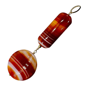 Sardonyx Large Round and Rectangle Pendant| 3 1/2" Long | Red/Orange/White |