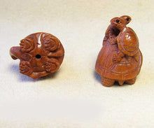 Load image into Gallery viewer, Terrific Carved Boxwood Turtle Mommie Ojime/Netsuke Bead | 24x22x18mm | Brown - PremiumBead Primary Image 1
