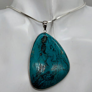 Natural Turquoise 88ct Sterling Silver Pendant | 2 1/2x1 3/4" | Blue/Black | 1 |