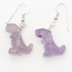 Amethyst Tyrannosaurus Rex Sterling Silver Drop Earrings| 1.5" Long | Purple |