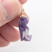 Load image into Gallery viewer, Amethyst Hand Carved Hooting Owl &amp; 14Kgf Gold Filled 1 3/8&quot; Long Pendant 509297AMG - PremiumBead Alternate Image 10
