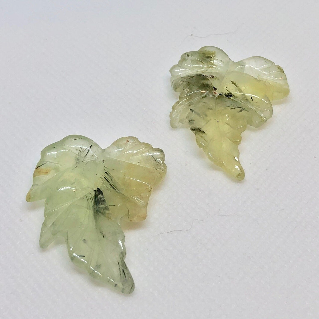 Hand Carved 2 Green/Yellow Prehnite Leaf Beads 10532G - PremiumBead Primary Image 1