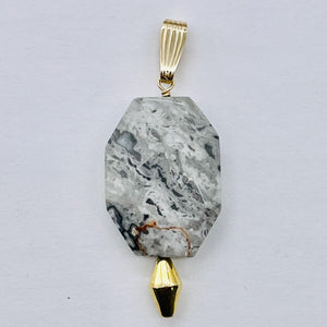 Picasso Jasper 14K Gold Filled Drop/Dangle | 1 3/4" Long| Gray/Black | 1 Pendant