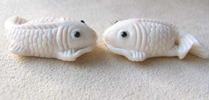 Swim Carved Koi Fish Carp Waterbuffalo Bone Bead 004116A | 33x19x9mm | Bone - PremiumBead Alternate Image 2