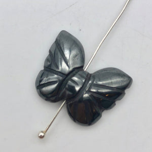 Iron Butterfly 2 Hand Carved Hematite Butterfly Beads | 21x18x5mm | Silver black - PremiumBead Alternate Image 3