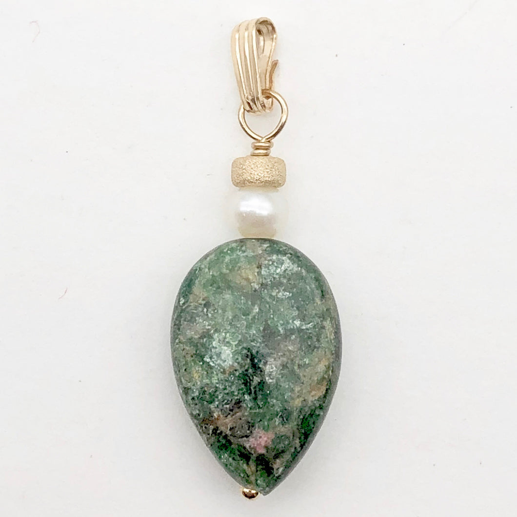 Rare Ruby Fuchsite and Pearl 14K Gold Filled Pendant | 18x12x5mm | 1 1/4