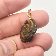 Load image into Gallery viewer, Hand Carved Tigereye Rose Flower 14K Gold Filled Pendant | 1.5&quot; Long | 509290TEG - PremiumBead Alternate Image 10
