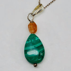 Pink Topaz and Malachite Sterling Silver Pendant | 1 3/8" Long | Green/Pink | 1|