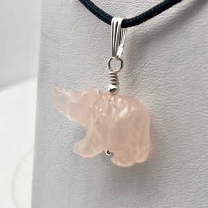 Roar! Hand Carved Natural Rose Quartz Bear Silver Pendant | 13x18x7mm (Bear), 5.5mm (Bail Opening), 1.5" (Long) | Pink - PremiumBead Alternate Image 7