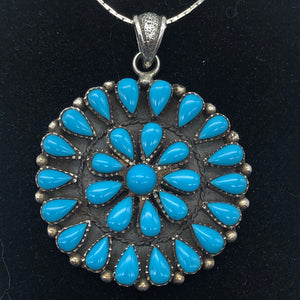 Natural Turquoise Squash Blossom Sterling Silver Semi Precious Stone Pendant - PremiumBead Alternate Image 3