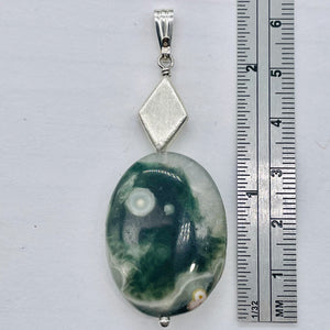 Ocean Jasper Sterling Silver Oval Pendant | 2" Long | Green | 1 Pendant |