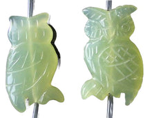 Load image into Gallery viewer, Wisdom One Carved Serpentine Jade Owl Bead | 34x19x6mm | Green
