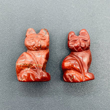 Load image into Gallery viewer, Adorable! 2 Jasper Sitting Carved Cat Beads | 21x14x10mm | Red with Green
