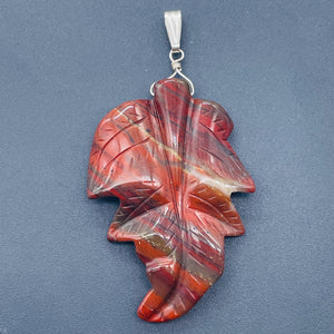 Carved Brecciated Jasper Leaf Sterling Silver Pendant | 2 3/4" Long| 1 pendant |