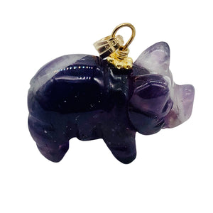Amethyst Pig Pendant Necklace | Semi Precious Stone Jewelry | 14k Pendant