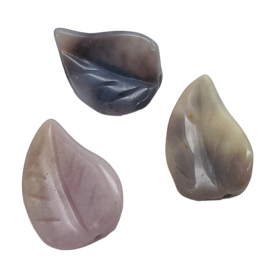 3 Hand Carved Brazilian Agate Leaf Beads 9319BA
