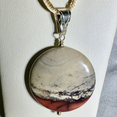 Porcelain Jasper Disc Silver Pendant! Great Striations!! 510602A - PremiumBead Primary Image 1