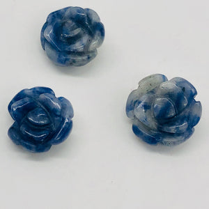 Charm Hand Carved Blue Sodalite Rose Beads |14x7mm | 3 Beads |