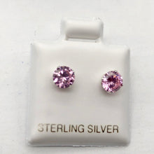 Load image into Gallery viewer, October Birthstone Shine 5mm Pink Cubic Zircon Sterling Silver Earrings - PremiumBead Primary Image 1
