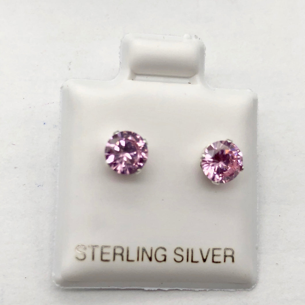October Birthstone Shine 5mm Pink Cubic Zircon Sterling Silver Earrings - PremiumBead Primary Image 1