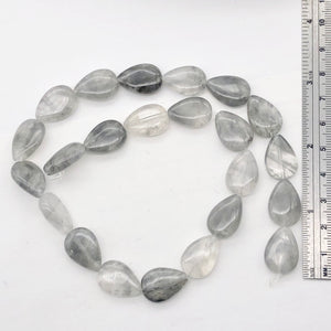 Tourmalated Quartz Teardrop Bead Half-Strand | 18x12x7 | Gray | 12 Beads