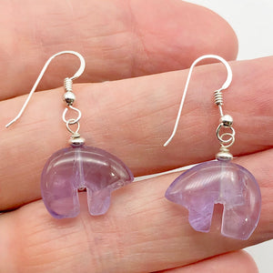 Amethyst Sterling Silver Zuni Bear Drop/Dangle Earrings | 2 1/4" Long | Purple |