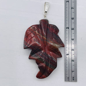 Carved Brecciated Jasper Leaf Sterling Silver Pendant | 2 3/4" Long| 1 pendant |