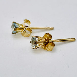 Aquamarine 14K Gold 3mm Round Post Earrings | 3mm | Aqua | 1 Pair |