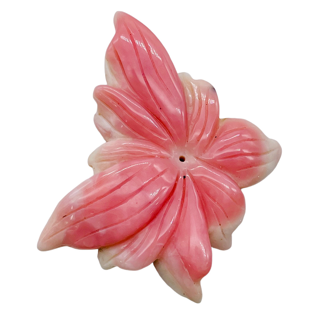 Peruvian Opal Flower Pendant | 40x50x7mm | Pink White | 1 Bead