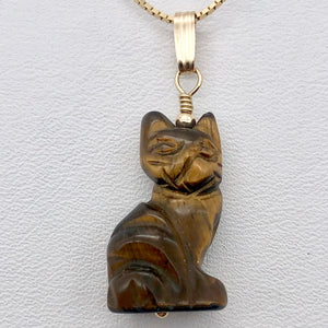 Tiger Eye Kitty Cat Pendant Necklace|Semi Precious Stone Jewelry|14kgf Pendant | - PremiumBead Primary Image 1