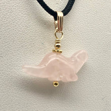 Load image into Gallery viewer, Rose Quartz Diplodocus Dinosaur Pendant Necklace|Animal Jewelry|14k Pendant
