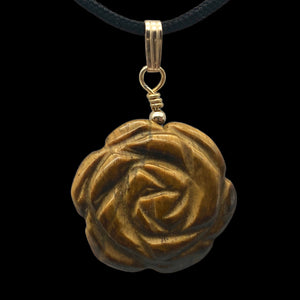 Hand Carved Tigereye Rose Flower 14K Gold Filled Pendant | 1.5" Long | 509290TEG