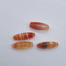 Load image into Gallery viewer, 4 Orange &amp; White Sardonyx Agate 18x6mm Rice Beads 8986
