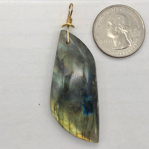 Labradorite 14K Gold Filled Drop Pendant | 2 1/2" Long | Yellow Rainbow |