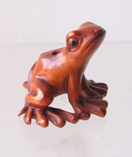 Load image into Gallery viewer, Ribbit Carved Boxwood Signed Tree Frog Ojime/Netsuke Bead | 18x26x21mm | Brown - PremiumBead Primary Image 1
