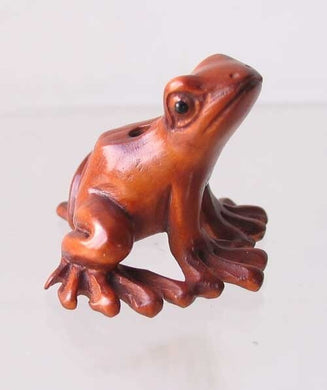 Ribbit Carved Boxwood Signed Tree Frog Ojime/Netsuke Bead | 18x26x21mm | Brown - PremiumBead Primary Image 1