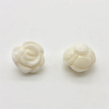 Load image into Gallery viewer, 3 Elegant Carved White Clam-shell Rose Flower Button Beads 10782 | 47x37mm | Cream - PremiumBead Primary Image 1
