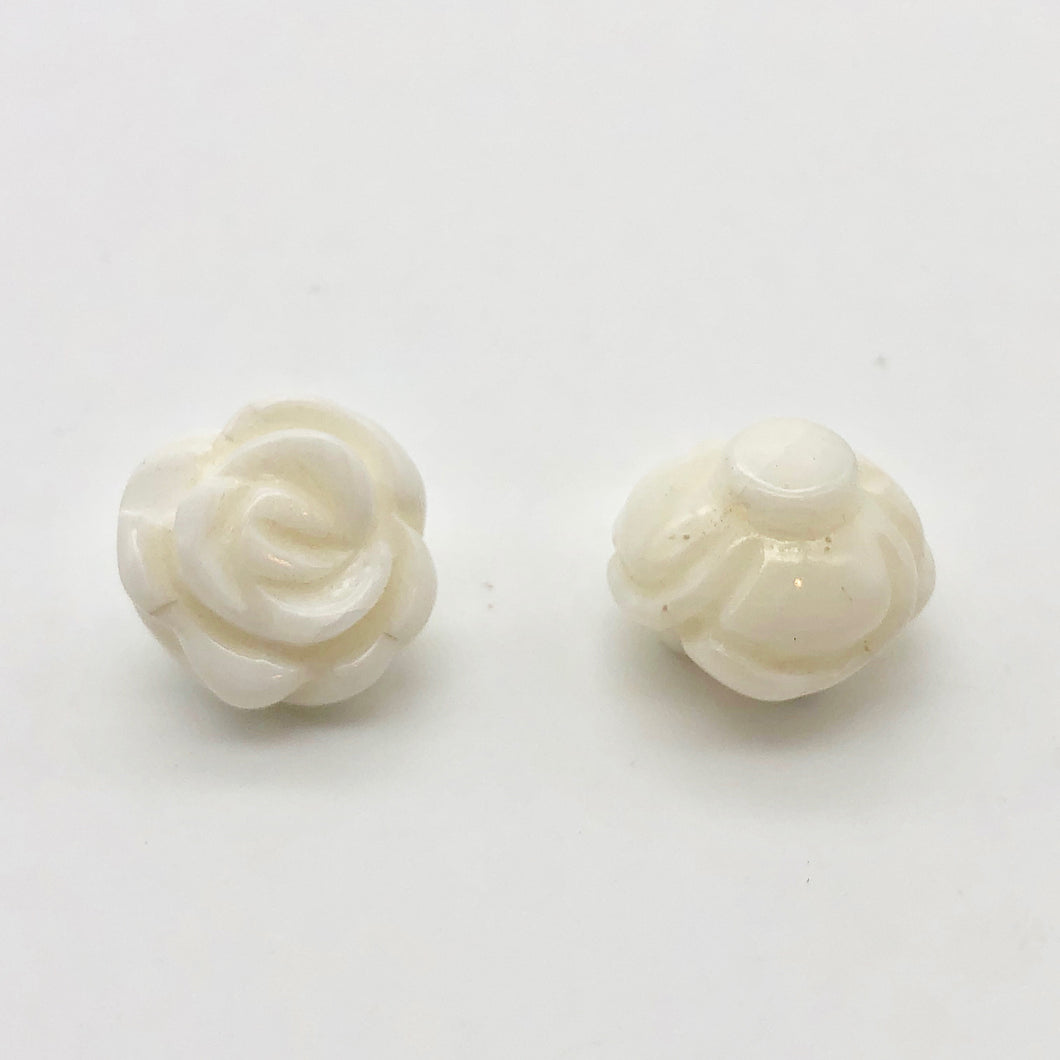 3 Elegant Carved White Clam-shell Rose Flower Button Beads 10782 | 47x37mm | Cream - PremiumBead Primary Image 1