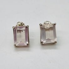 Load image into Gallery viewer, Gentle Rose Quartz Sterling Silver Rectangle Earrings | 10x8mm | Light Pink |
