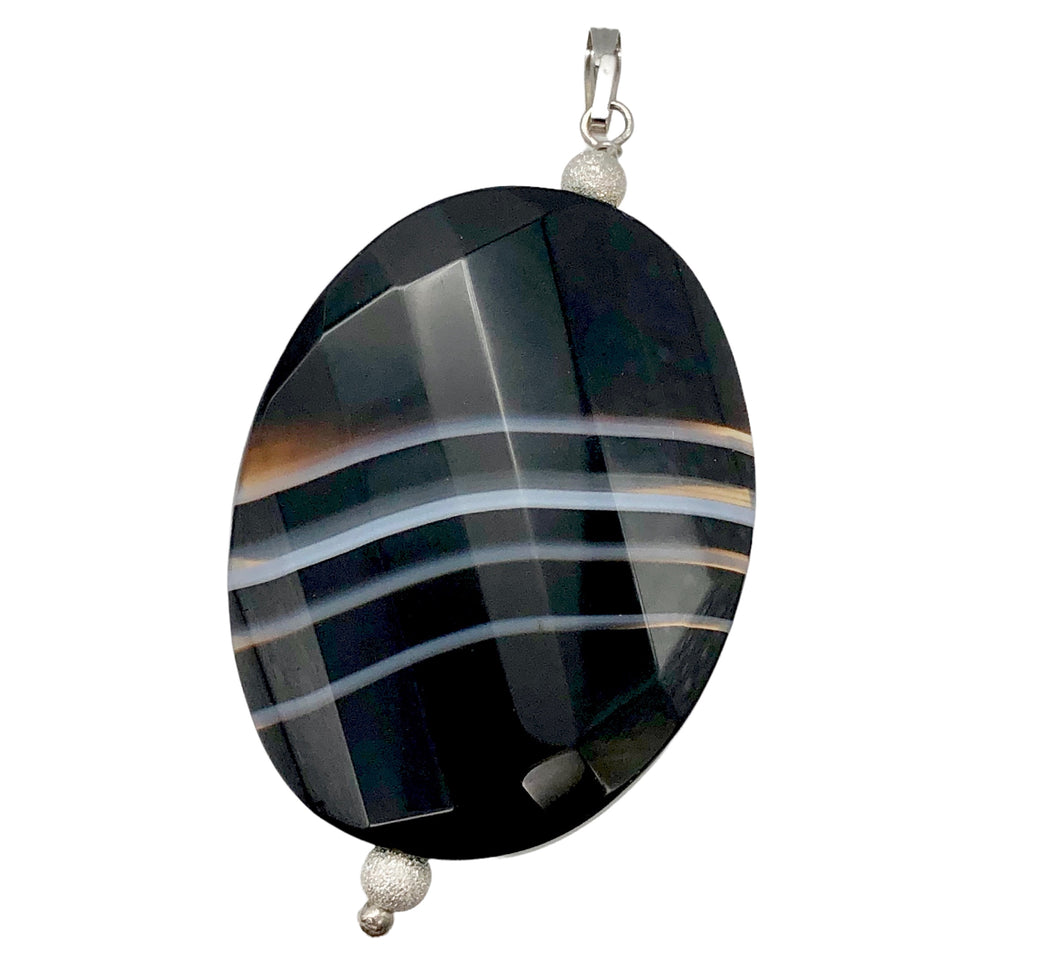 Stunning! Faceted Sardonyx Agate Sterling Silver Pendant | 2 1/4