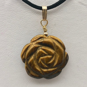 Hand Carved Tigereye Rose Flower 14K Gold Filled Pendant | 1.5" Long | 509290TEG - PremiumBead Primary Image 1