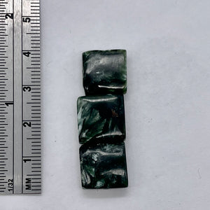 3 Russian Seraphinite 13x13mm Square Coin Beads 009576