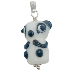 Lampwork Glass Sterling Silver Panda Pendant | 1 1/4" Long | White/Black | 1 |