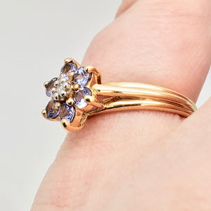 Tanzanite & Diamond Solid 10Kt Yellow Gold Flower Ring Size 7 9982F - PremiumBead Alternate Image 9