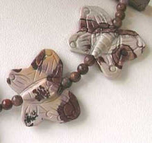 Load image into Gallery viewer, Carved 2 Apache Jasper Butterfly Beads | 30x23x7mm | Grey and brown - PremiumBead Primary Image 1
