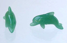 Load image into Gallery viewer, Jumping 2 Carved Green Aventurine Dolphin Beads | 25x11x8mm | Green - PremiumBead Primary Image 1
