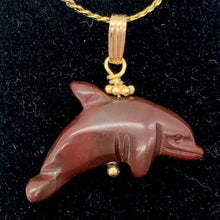 Load image into Gallery viewer, Jasper Dolphin Pendant Necklace | Semi Precious Stone Jewelry | 14k gf Pendant - PremiumBead Alternate Image 2
