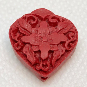 3 Carved Red Cinnabar Orchid Heart Beads 6237 - PremiumBead Primary Image 1